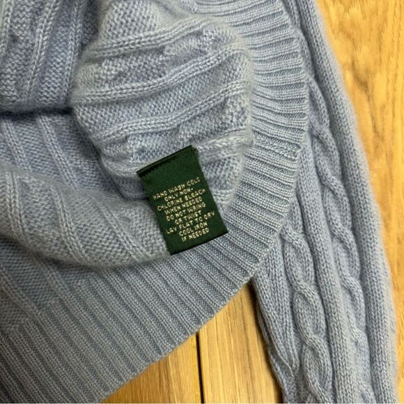 Lauren Ralph Lauren 100% Cashmere Light Blue Cable Knit Turtleneck Sweater S - Picture 8 of 13